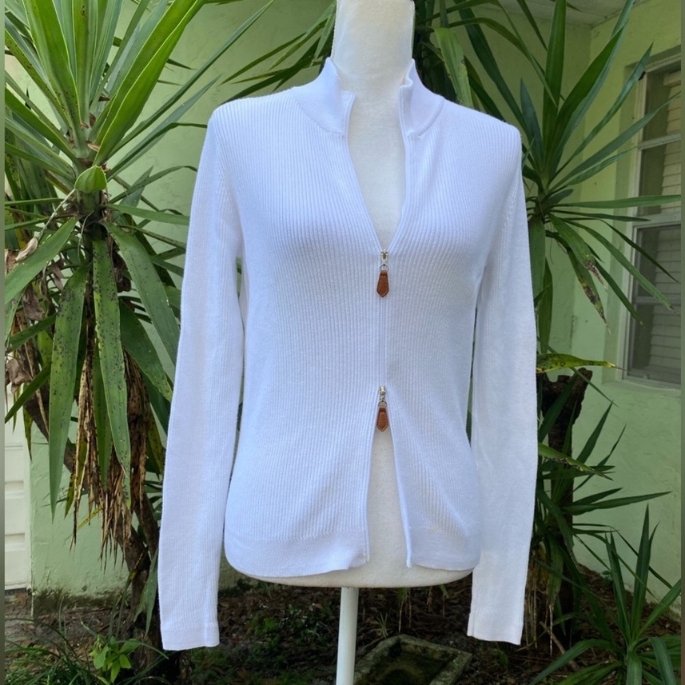 Tyler Boe White Zip Up Cardigan Sweater